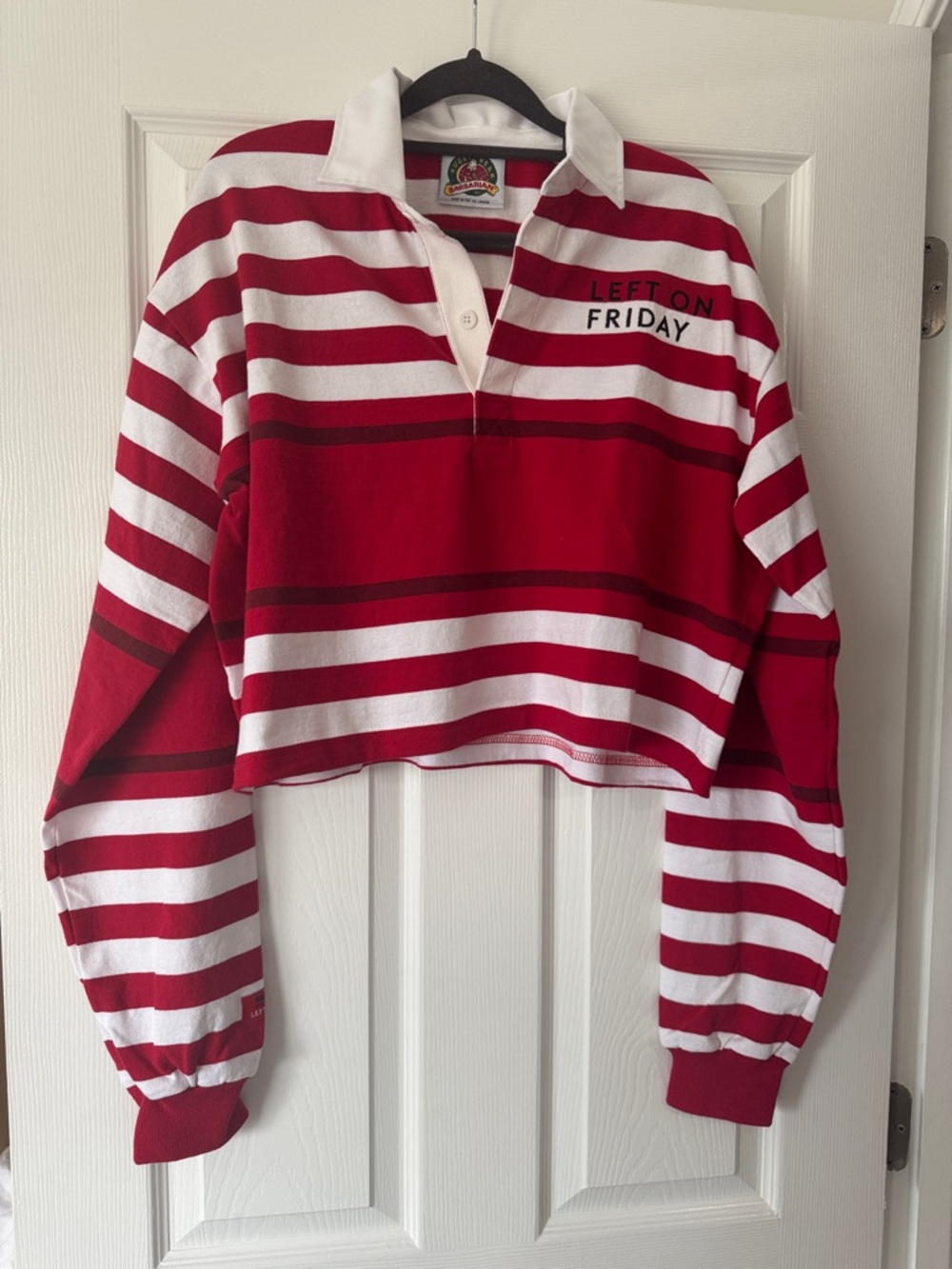 Left on Friday cropped rugby shirt